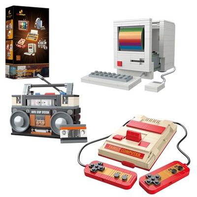JMBricklayer Vintage Game Console, Computer, and Radio Building Toy Set 20132, Adult Vintage Building Blocks Set, 3-in-1 Vintage Display Model for Off