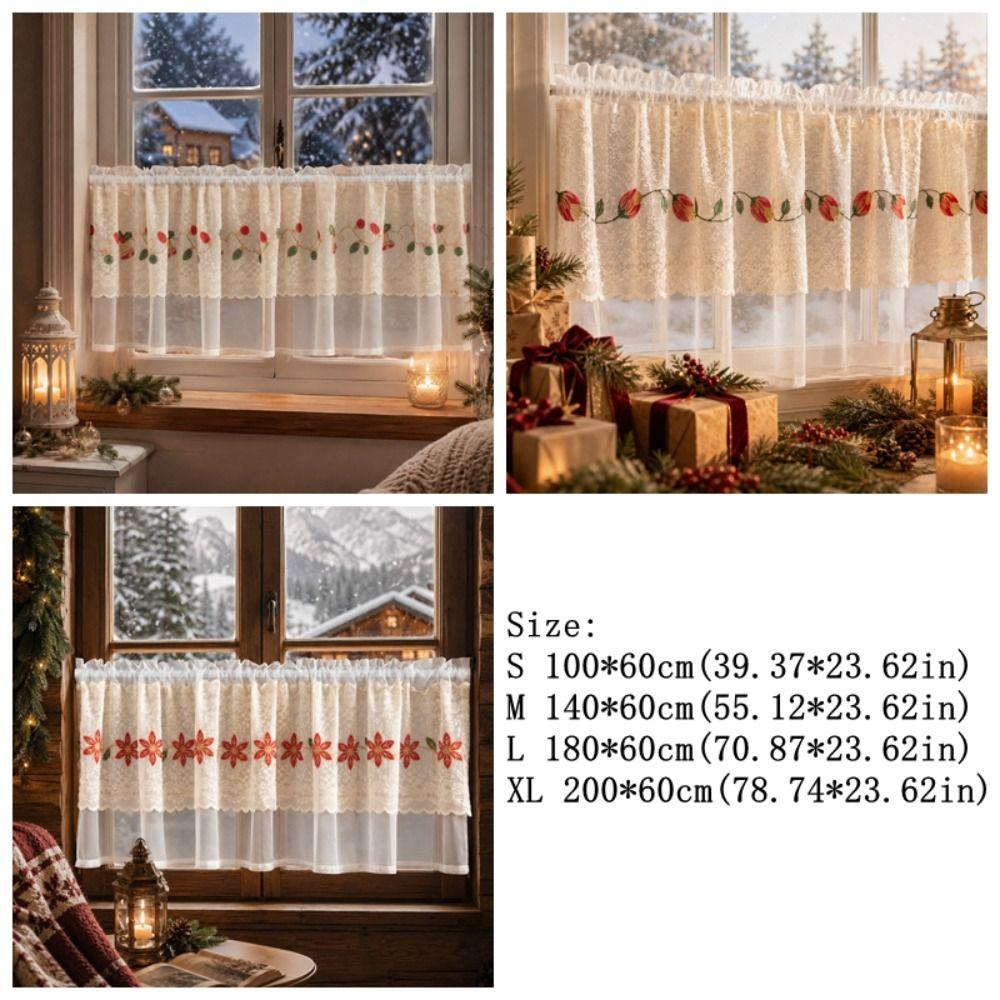 Lace Trim Cafe Curtains Sheer Voile Window Drapes Half Curtains Embroidered Curtains Restaurant