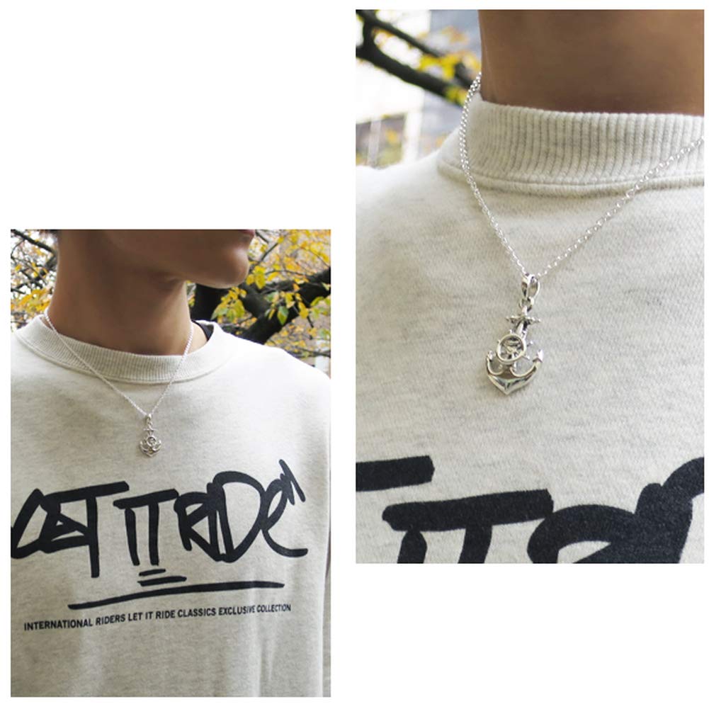 Gin No Anchor Silver Necklace Silver 925 Silver Hawaiian Jewelry Wheel Anchor Anchor Steering Wheel Rudder [Shinjuku Kura] (with Chain) Men's