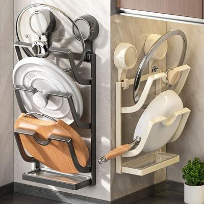 Punch-free Suction Cup Pot Lid Rack Wall Mounted Space Saving Cutting Board Storage Rack Rustproof Cookware Storage Shelf
