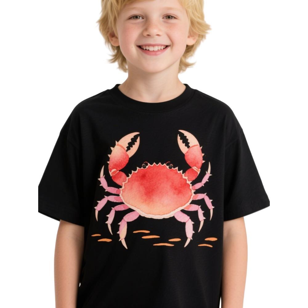 Summer children's casual T-shirt with sea turtle, marine animal print, black short sleeved T-shirt, fashionable cartoon pattern children's T-shirt