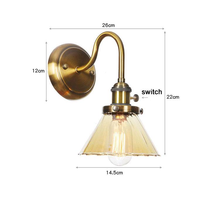 Vintage Brass Switch Wall Sconces, Amber Clear or White Glass Shade Wall Lights,Gold Bathroom Vanity Light Fixtures