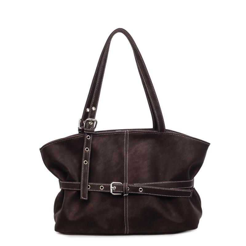 Womens Casual PU Leather Tote Bag Belt Buckle Detail Stitch Accent Large Capacity Minimalist Daily Bag for Commute Travel Everyday Use Durable