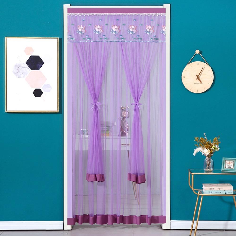 Punching Free Lace Embroidered Door Curtain Double Layer Door Drapes Entrance Curtain  Girl Room