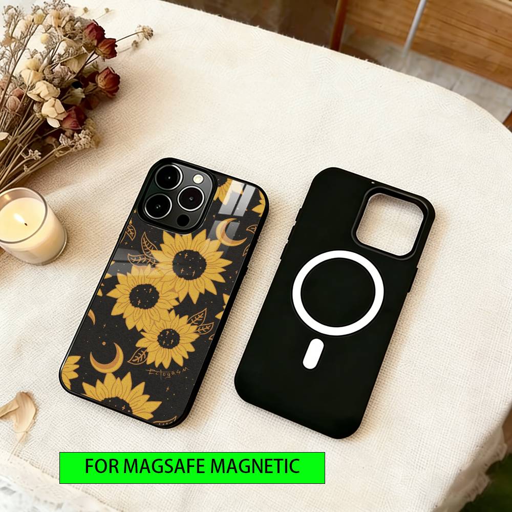 Sunflower Pattern Phone Case For iPhone17,16,15,14,13,12,11 Plus,Pro Magnetic For Magsafe Wireless Charging