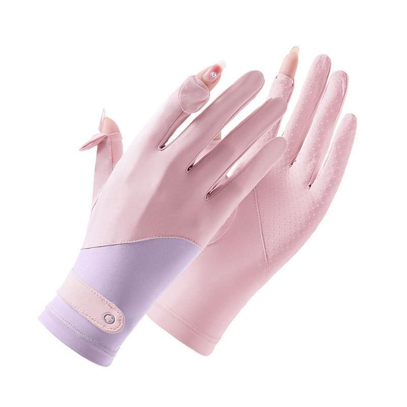 Women's UV Protection Fingerless Gloves: Thin Ice Silk, Breathable, Non-slip, Touchscreen Compatible for Driving & Cycling