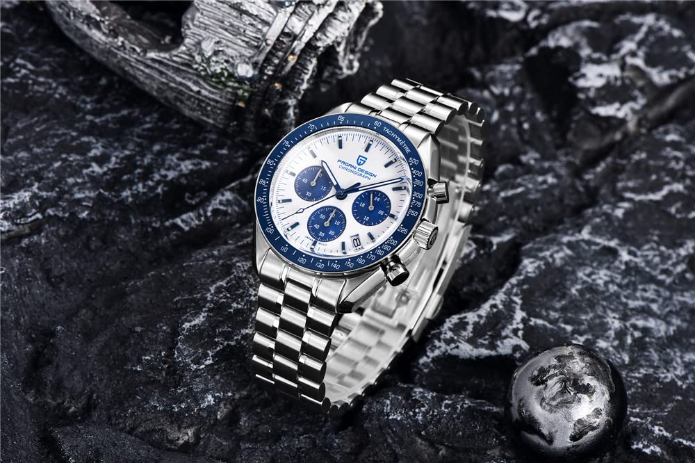 Pagani Design Men's Watch, Made In Japan, SEIKO Quartz Movement, Speedmaster Chronograph, with Case, Waterproof, BusinessWork Dress Watch, Stainless