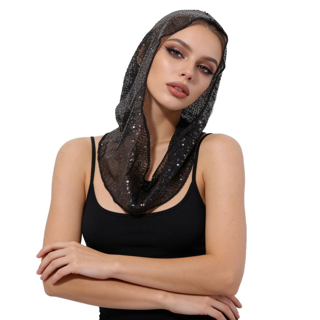Sequin Rave Hood Unisex Rave Head Scarf Festival Outfit Raves Accessories for Women Raves Gear Halloween Cozy Loose Hat for Women
