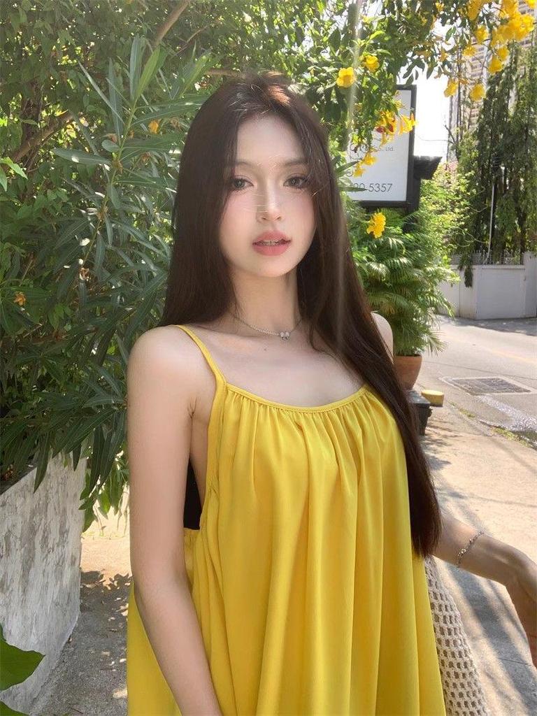 Seaside Resort Yellow Backless Spaghetti Strap A-line Summer Dress for Women