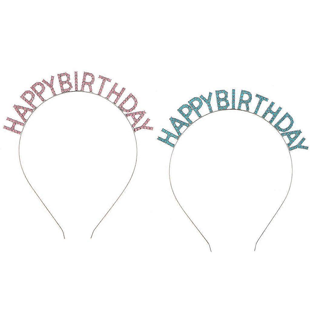 Happy Birthday Headband for Rhinestone Letter Headwear Birthday Tiara Hair Band Shiny Crystal Headpiece Party Supplies  Lake blue