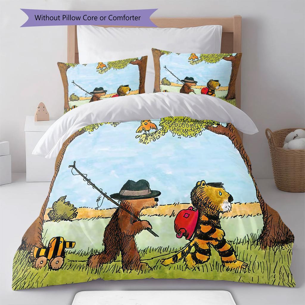 Tiger Bear Joy Bedding Quilt Set Quilt Cover Pillowcase Home Decoration Birthday Gift (1 * Duvet Cover + 2 * Pillowcase, Without Core)