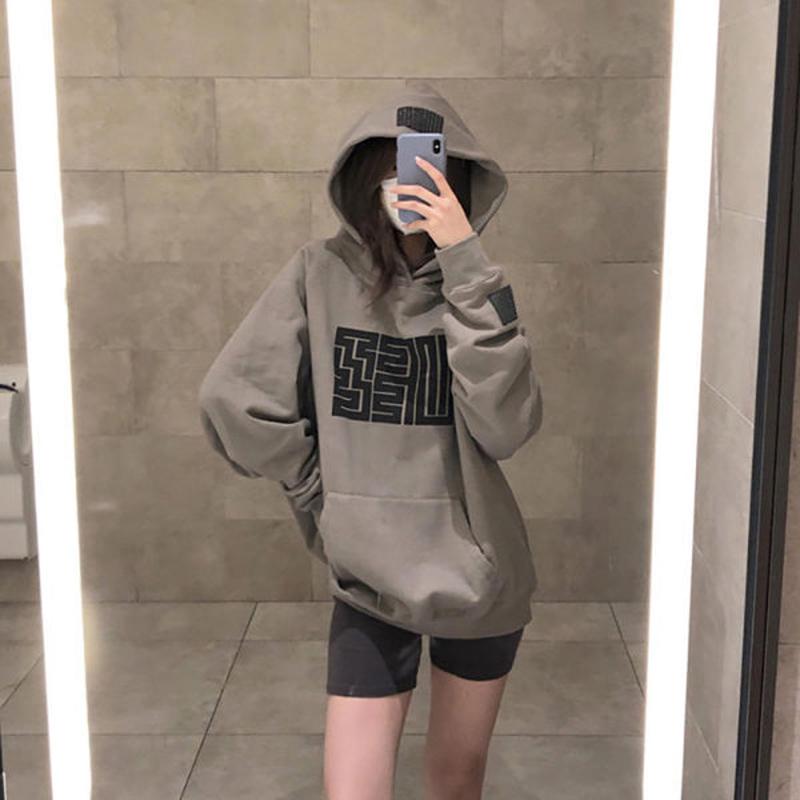 Women Hoodies Retro Plus Velvet Sweater Women Korean Student Printed Hooded Loose Jacket Top Women