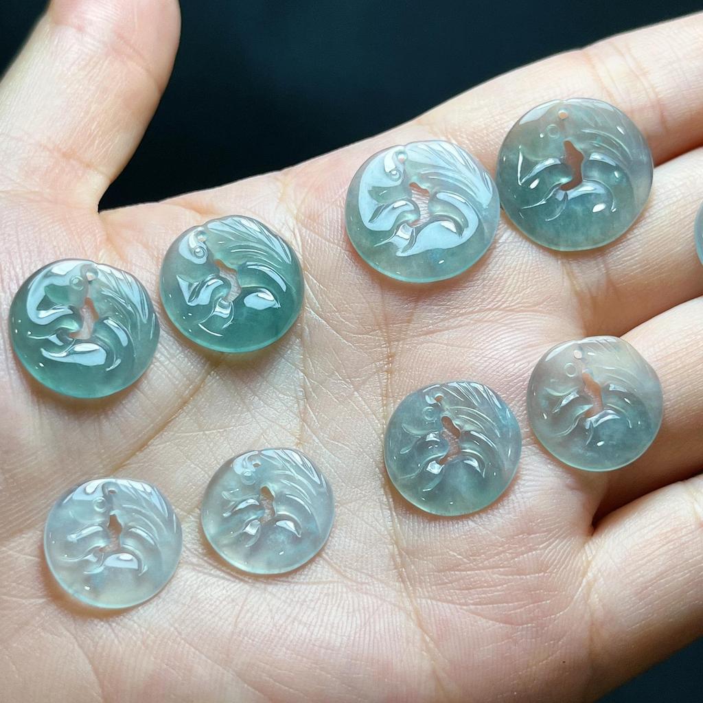 Natural Blue Water Jade Fox Charm Earrings and Pendant Set