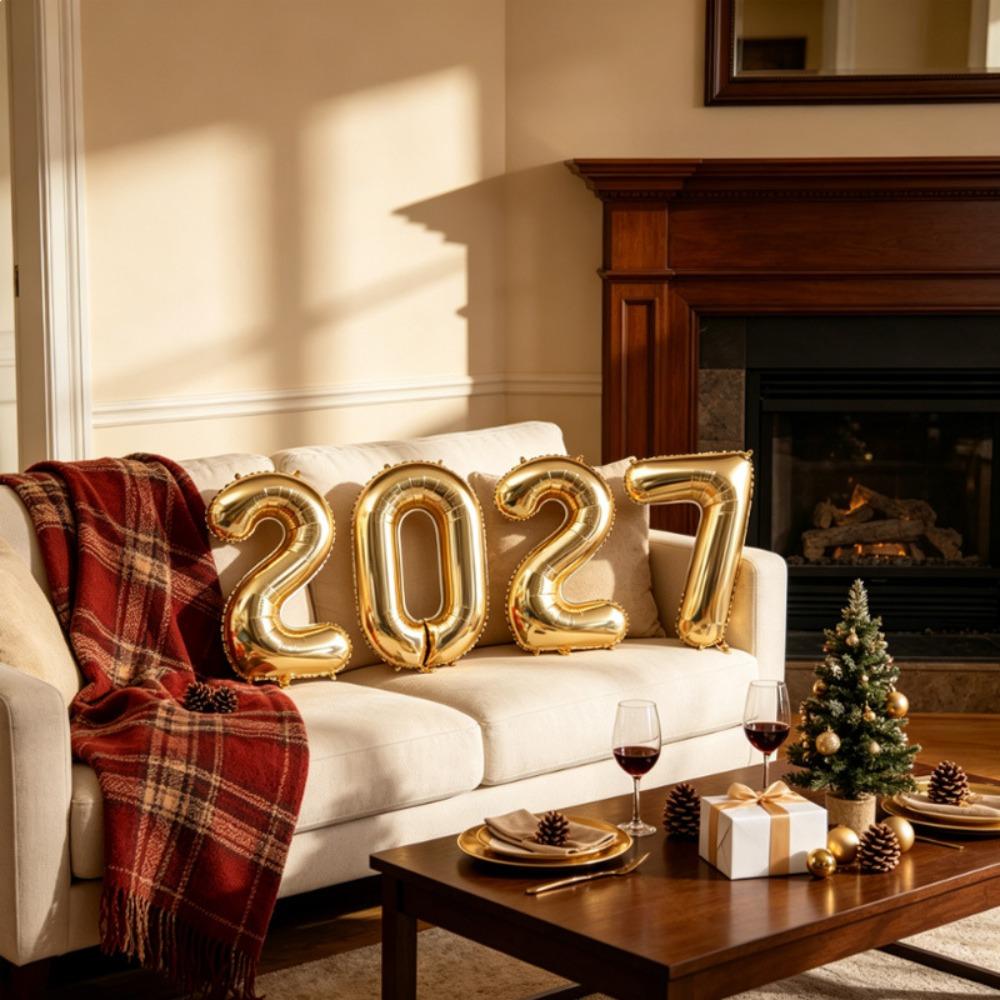 Holiday Ornaments Colorful Foil Balloons Happy New Year 2027 16 inch Balloon Set
