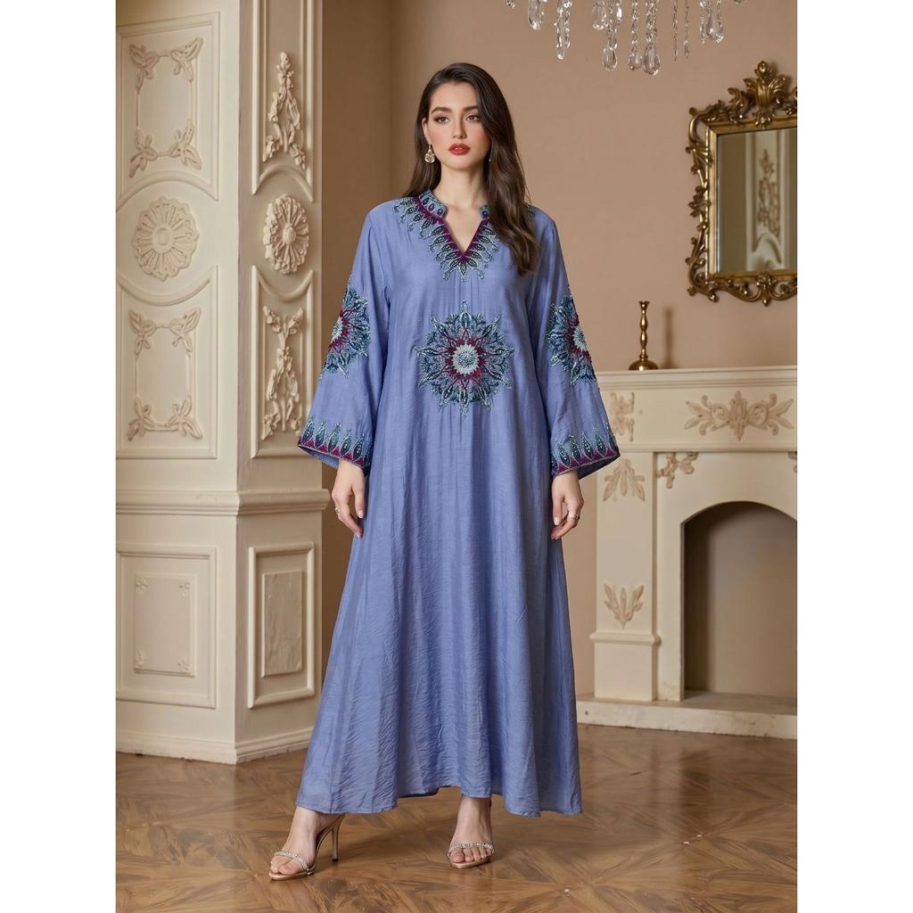 Elegant Embroidered Abaya Dress, Hot Selling Muslim Long Robe, Malaysian Modest Muslimwear, Factory Wholesale Ready to Ship