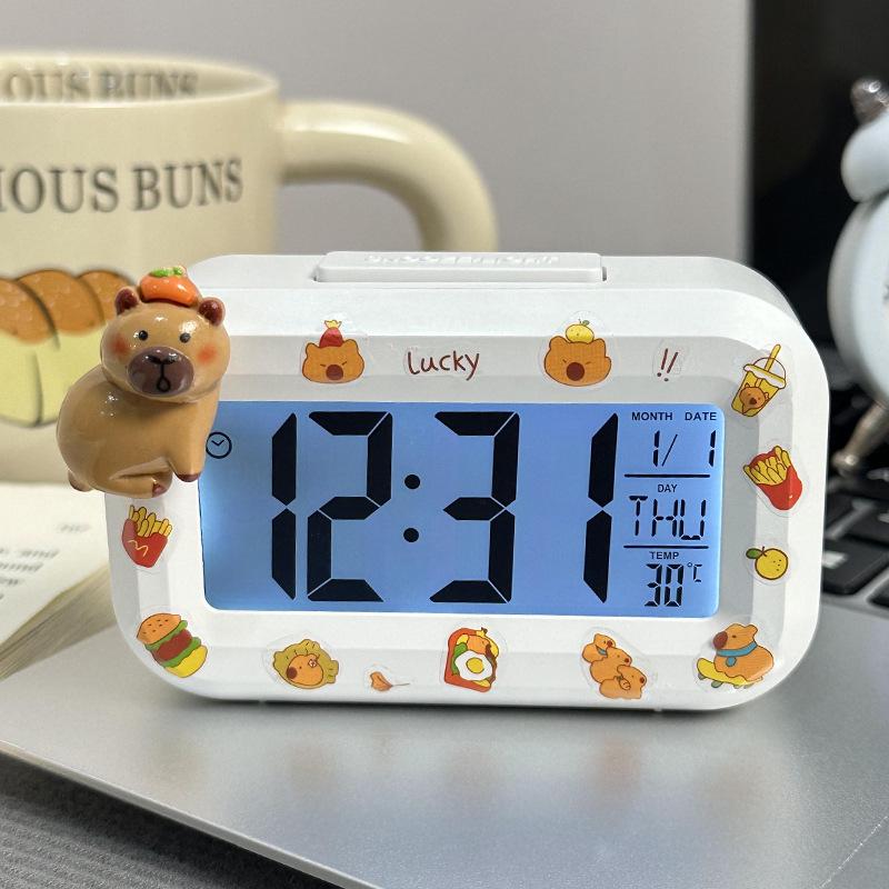 Luminous Cute Beaver Alarm Clock - Multifunctional Silent Desktop Clock with Timer for Dorms and Bedside.