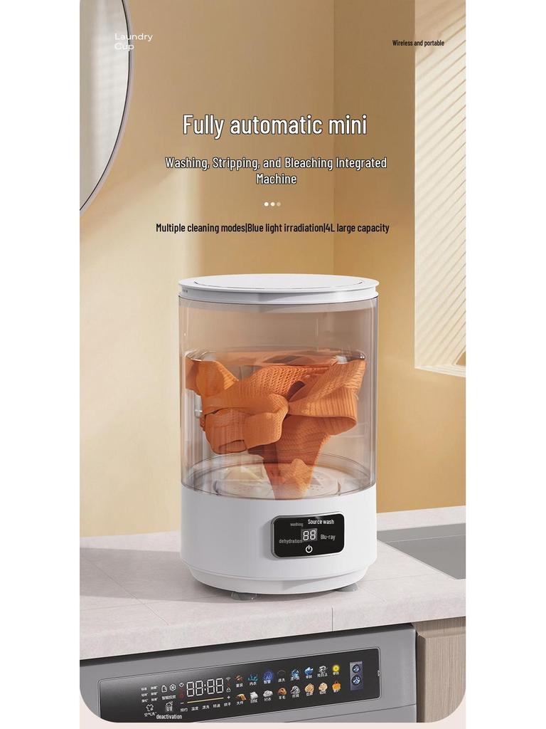 4L Portable Mini Washing Machine: Foldable, Rechargeable, Compact Washer for Underwear, Baby Clothes, Socks, and Dorm Laundry.