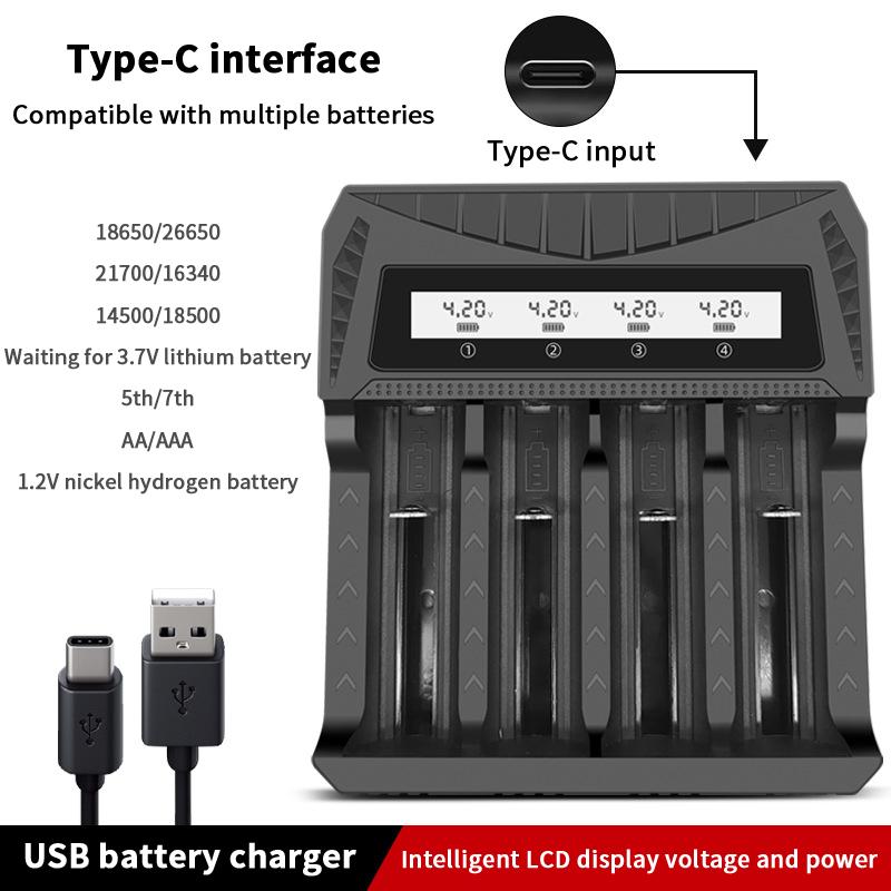 Akıllı LCD Ekranlı USB Şarj Cihazı - 18650 4.2V Li-Ion ve 1.2V Ni-MH AA/AAA Şarj Edilebilir Piller İçin 1/2/4 Yuvalı