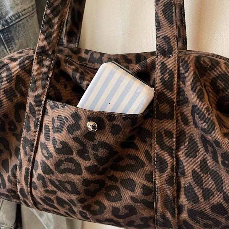 Yogodlns Leopard Print Canvas Shoulder Bag Fashion Large Capacity Tote Bag Woman Handbag for Daily Commute High Quality Bag