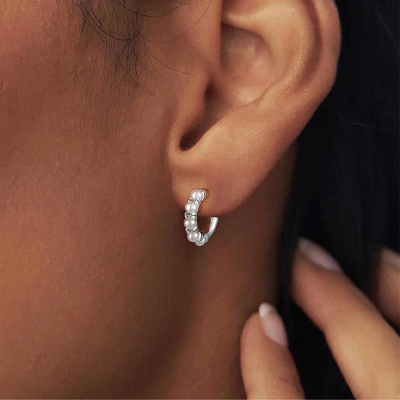 Elegant Gold C-Shaped Pearl Stud Earrings - Non-fading Fashion Jewelry