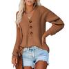 Womens V-Neck Knit Sweater Loose Fit Cotton Long Sleeve Winter Casual Top