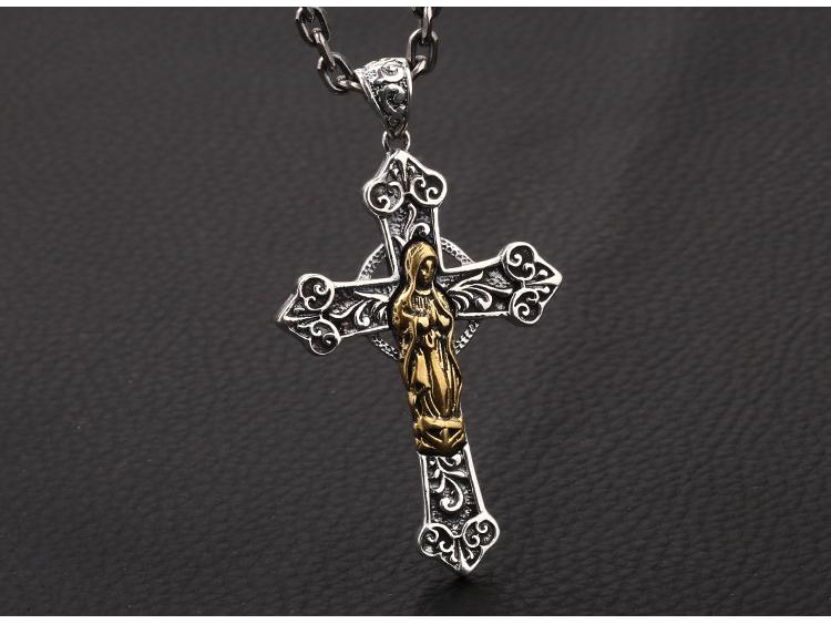 S925 Sterling Silver Virgin Mary Cross Necklace Pendant - Unisex Korean Fashion Thai Silver
