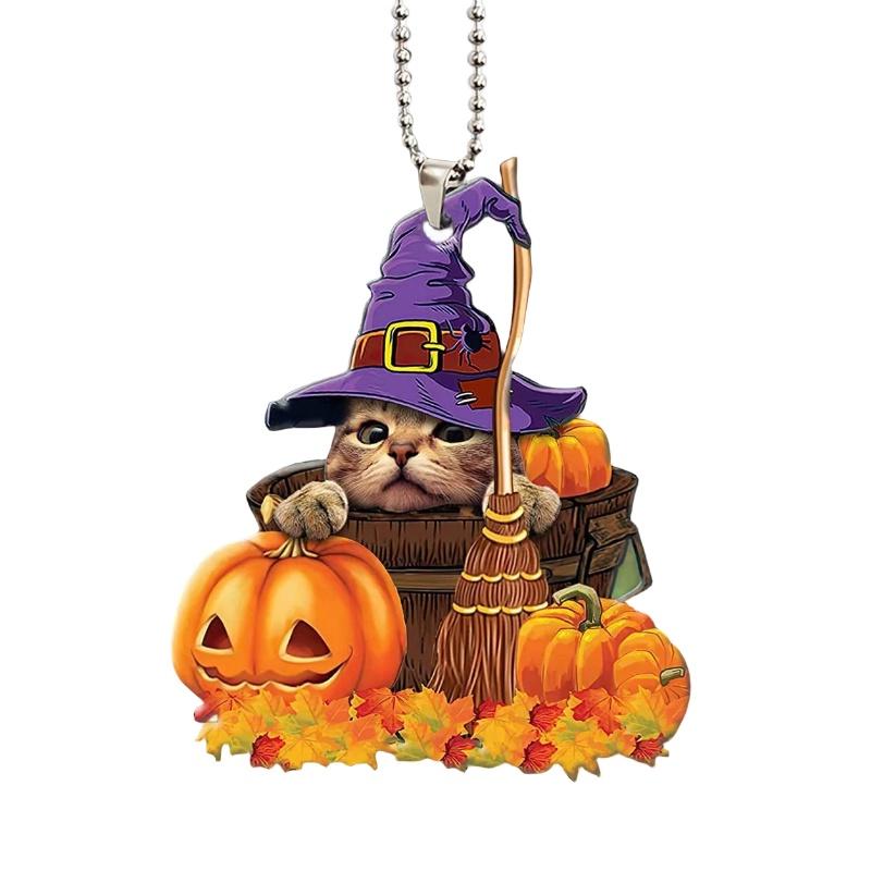 Halloween Pumpkin Cat And Dog Car Hanging Decoration For Home Acrylic Material Cartoon Style In 10 Colors) Perfect For Cross-border Export