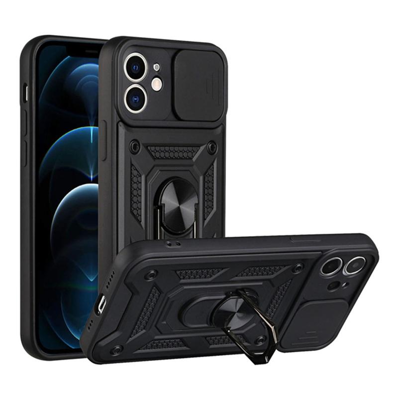 Armor Slide Camera Protection Phone Case For iPhone 13 12 11 Pro Max XR XS Max 6 7 8 Plus Ring Stand Holder Shockproof Cover