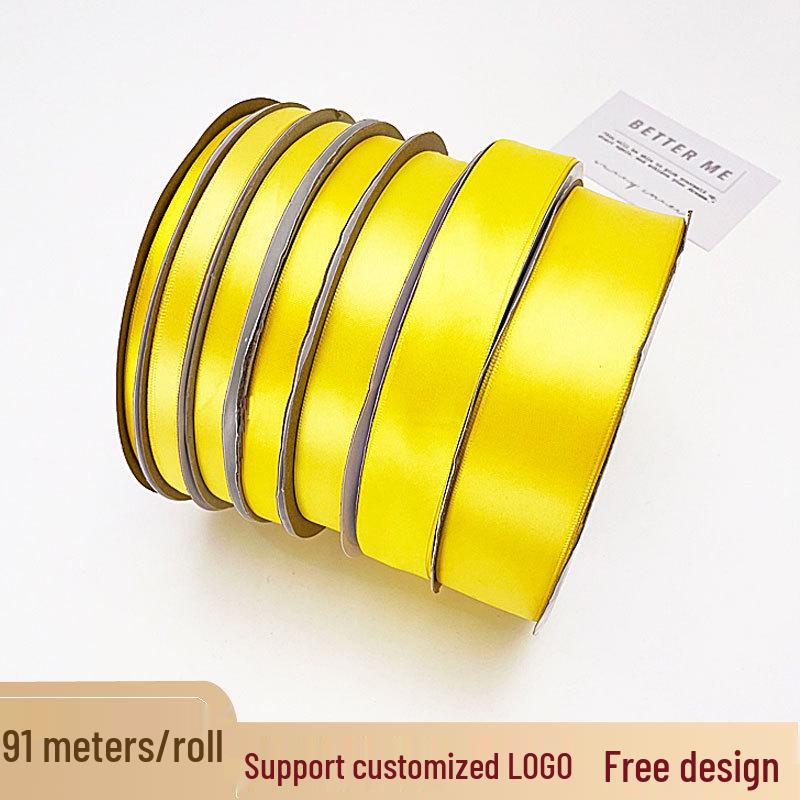 Yellow Satin Ribbon Set: Includes 2cm, 4cm, 1cm, and 6mm Rolls for Gift Wrapping and Bow Decorations