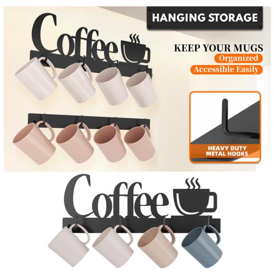3ks nástěnný držák na hrnek na stěnu držák na šálek kávy s pevnými háčky Snadná instalace Nerezový věšák na čajové šálky Dekor displeje