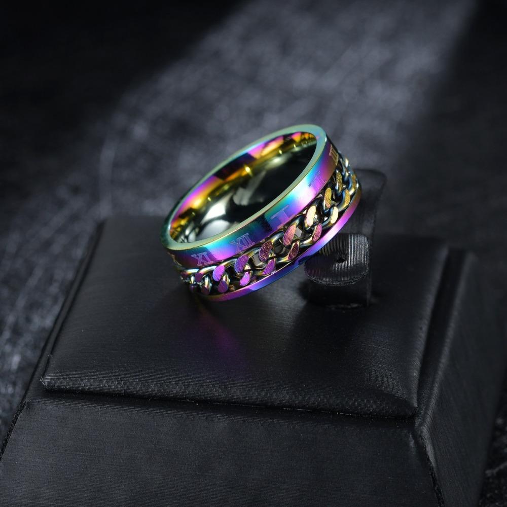 Roman Letter Chain Rings Men Digital Titanium Steel Ring European and American Transfer Rotating Roman Chain Personality Ring