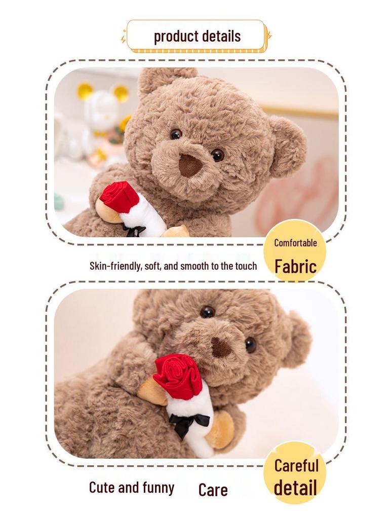 Rose Bear Plush Toy - Romantic Stuffed Animal Gift for Valentine's Day or Birthday