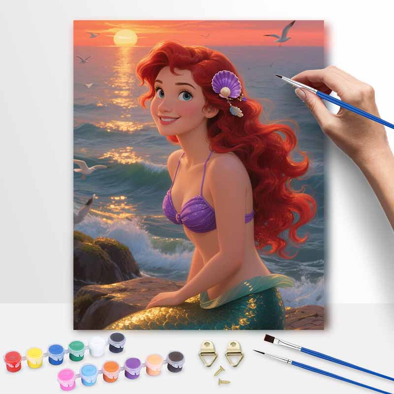 Disney The Little Mermaid Ariel Sunset Ocean Paint by Numbers Painting Art Kit Home Decor Gift 20x30cm