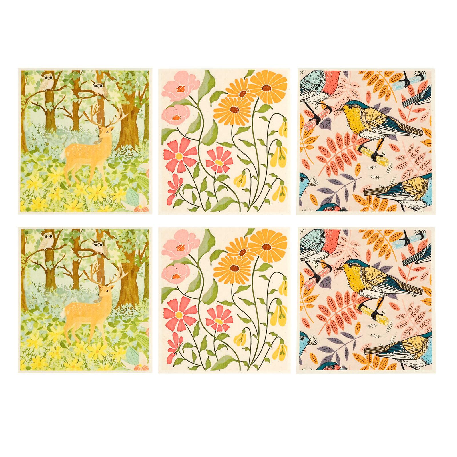 

6/12Pcs Cellulose Cotton Plant Animal Printed Cleaning Cloth Quick Drying Multi-pattern Dish Towel Kitchen Bathroom Cleaning Rag