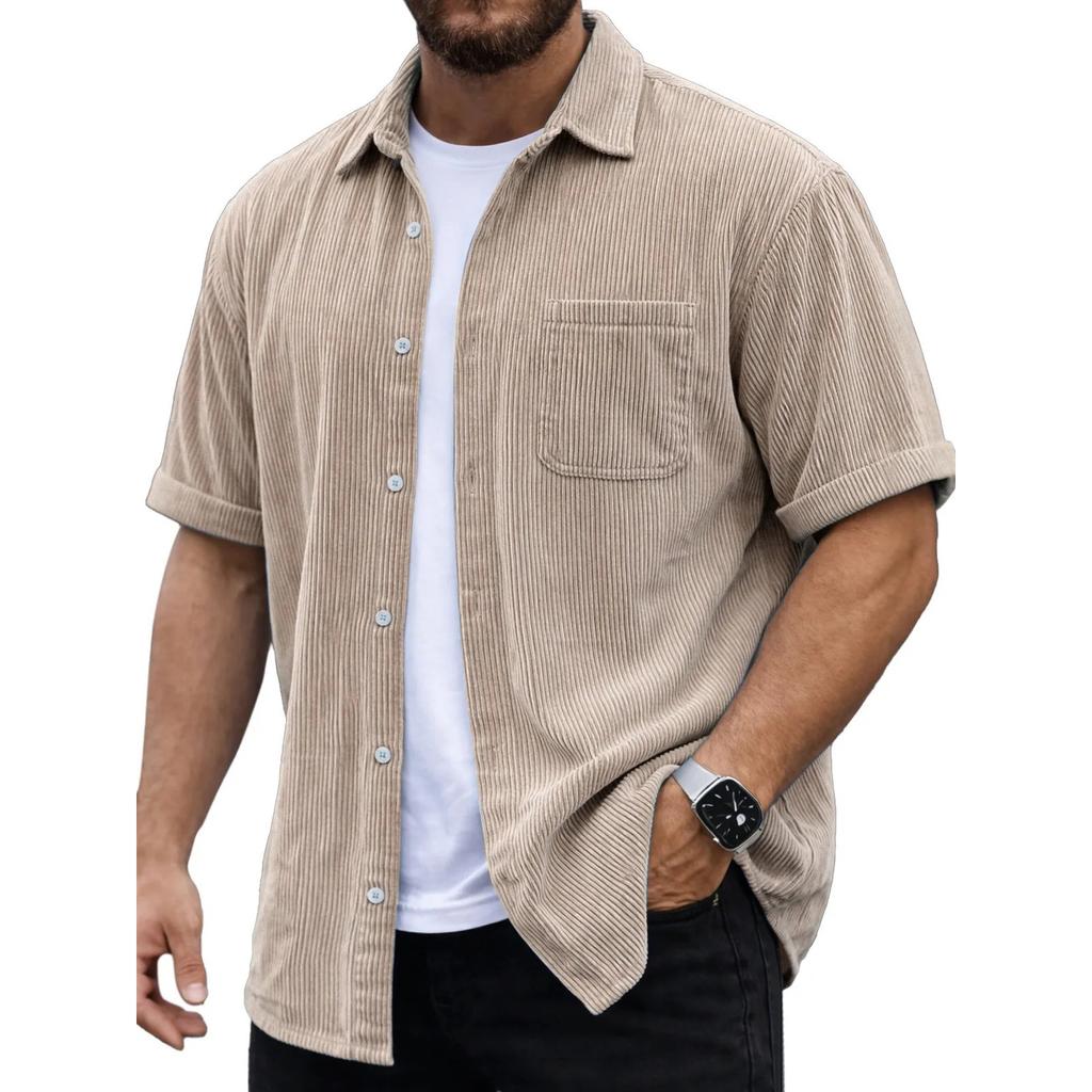 Men's Versatile Casual Corduroy Button-down Short-sleeved Shirt With Pockets