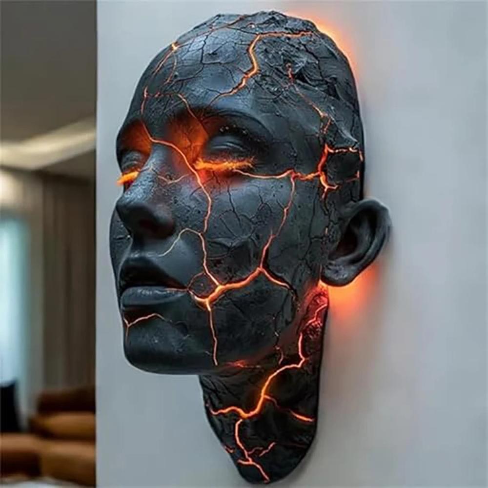 Cracked Soul Wall Light with Black Lava Shattered Effect 3D Resin Art Sconce for Gothic Home Halloween Atmosphere Decoration