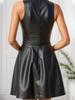2025 Women's Sexy A-line PU Leather Dress - Sleeveless, Round Neck, Waist-Cinching Design