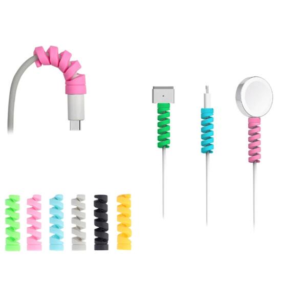 12Pcs Cable Protector Solid Color Flexible Silicone Spiral Design Wearproof Wire Protector for Charging Line