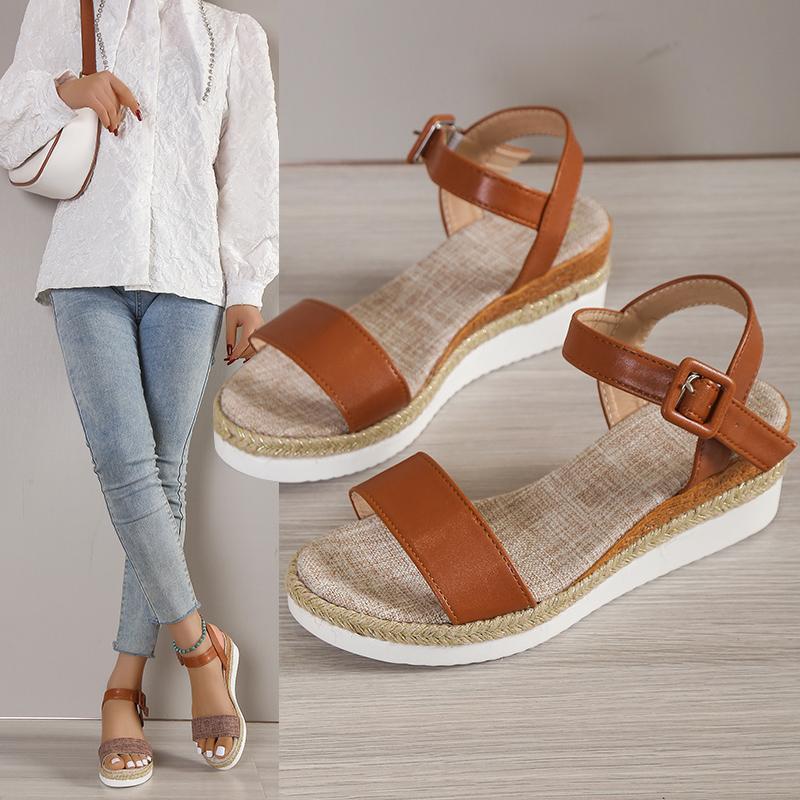 Women's Fabric Platform Sandals with High Wedges, Stylish Women's Fabric Padded Wedge Sandals