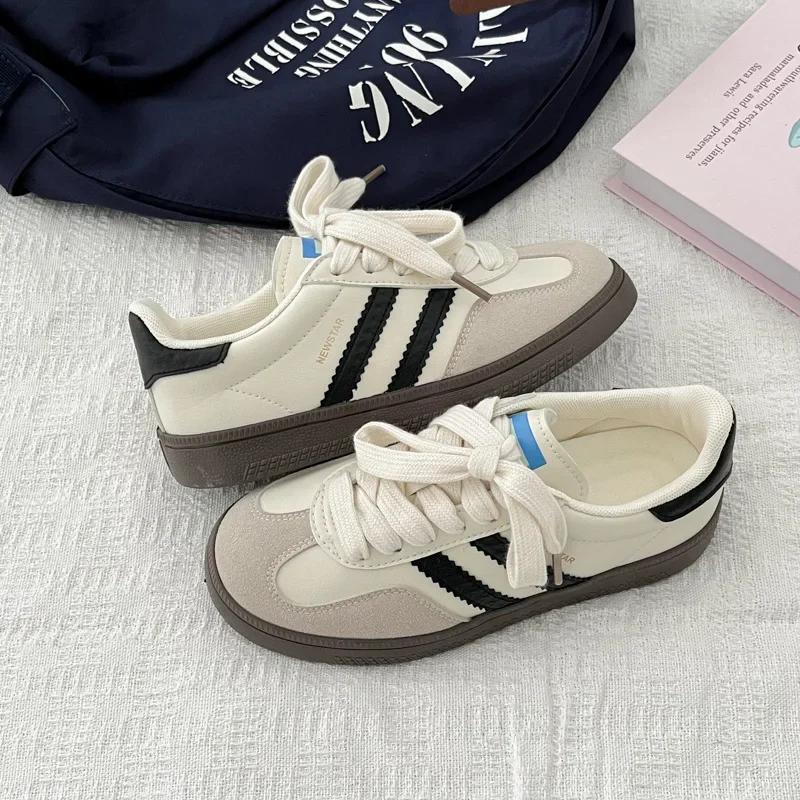 

Women s Shoes Autumn New Hong Kong Style Casual Board Soft sole Lace Up Ladies Sneakers Walking Flats 35