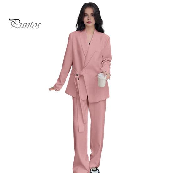 2 buc./set damă haină formală pantaloni set mâneci lungi închidere cu bretele cu nasturi Cardigan cu decolteu în V Jachetă de lungime mijlocie pantaloni drepti cu talie înaltă de afaceri formali