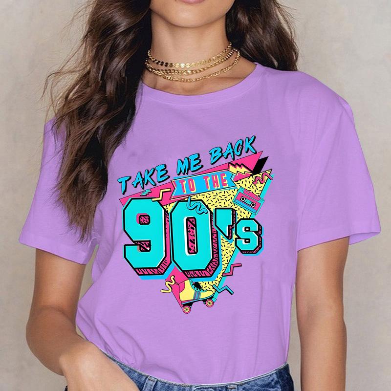 Take ME BACK TO THE 90'S Fun Letter Printed Casual Loose Round Neck Cotton Short Sleeved Top T-Shirts Women’s