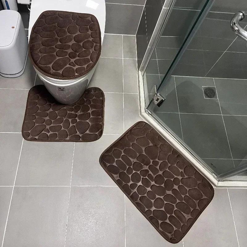 3PCS/set Bath Mats Non Slip Memory Foam Bathroom Soft Rugs Water Absorption Dry Fast Bath Mat Machine Washable for Home Floor