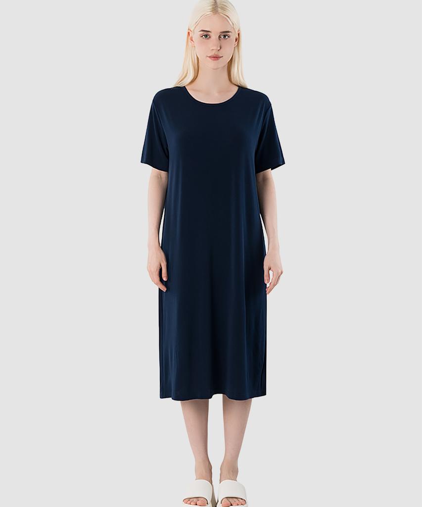 ARMEDES Damen Locker geschnittenes Kurzarm-Maxikleid Ar-314