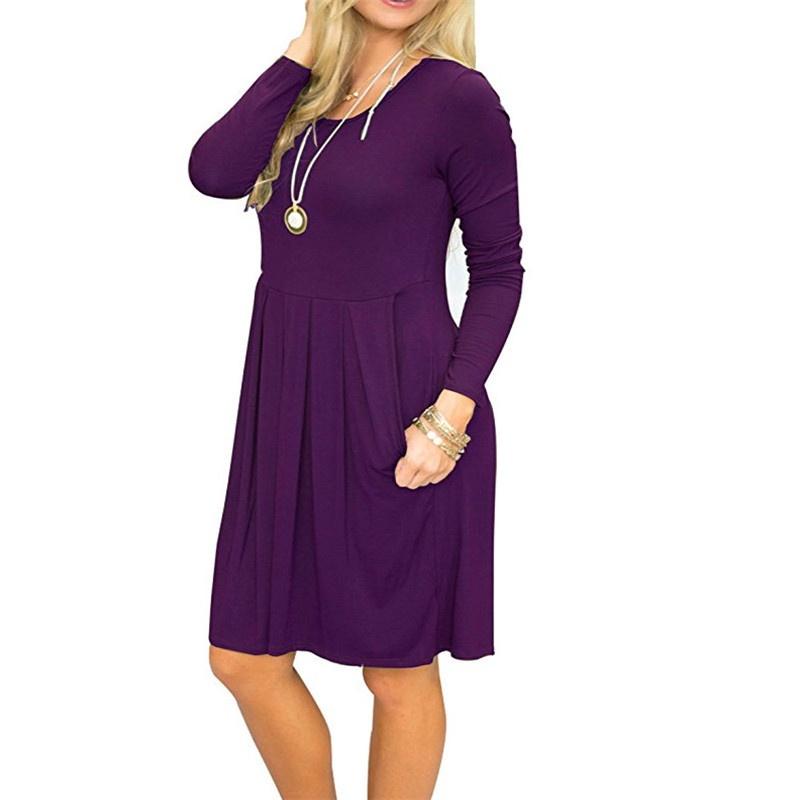 Women's Casual Swing T Shirt Dress Long Sleeve Pocket Loose Tunic For Effortless Style