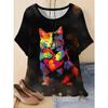 Moda Donna Girocollo Manica Corta Stampa Colore 3D Casual T-shirt Casual a Manica Corta Girocollo