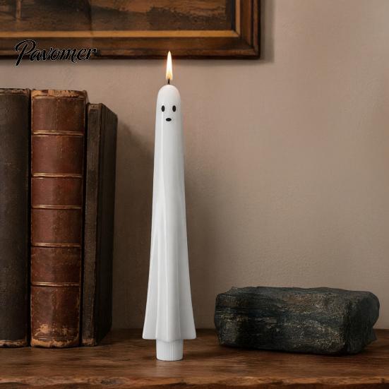 Halloween Ghost Candle Lights Flameless Taper Candles, Battery Operated Flickering Light with Real Wax Texture Candles Remote, 3D Wick LED for Dinner