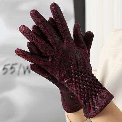 1 Pair Women Cycling Gloves Autumn Winter Windproof Elastic Faux Snakeskin Touchscreen Anti-slip Thermal Cold Weather Full Finger Motorcycle