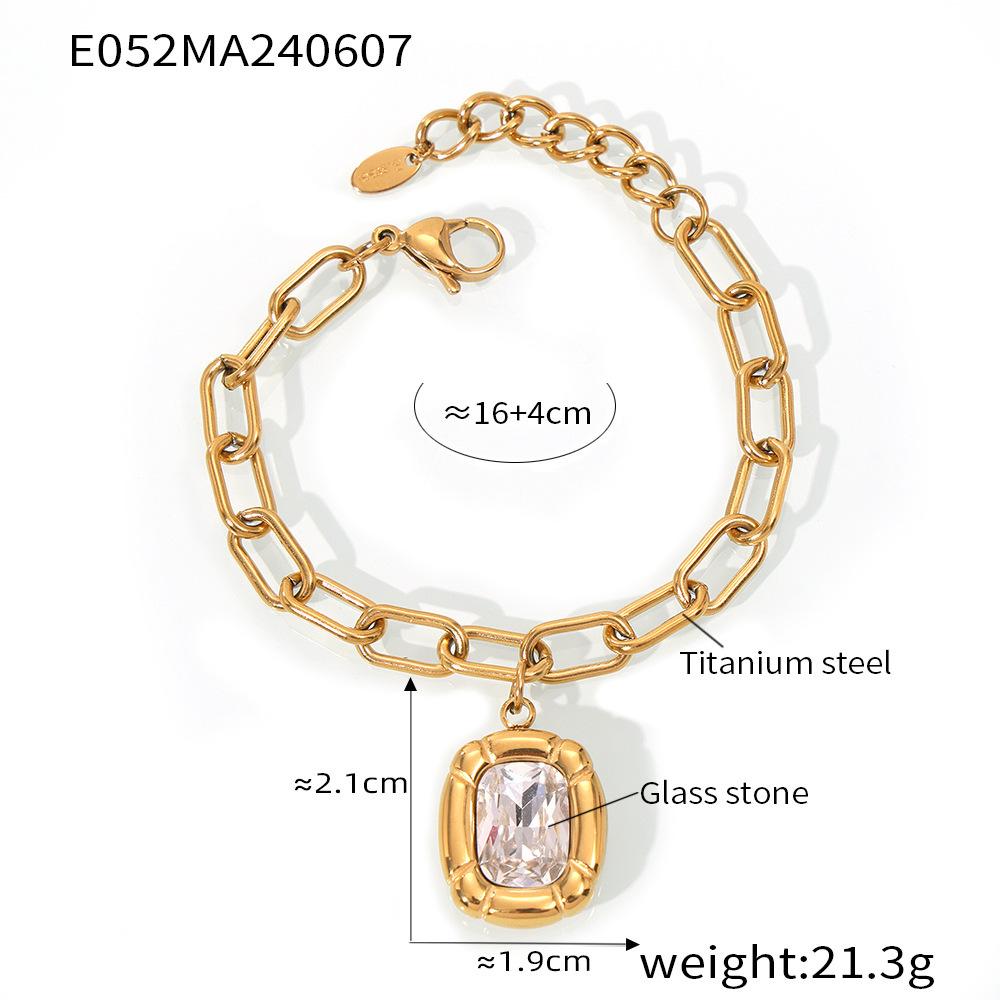 Shiny Glass Stone Pendant Necklace Bracelet Earrings For Women Stainless Steel Gold Plated Women's Long Necklaces Jewelry Set