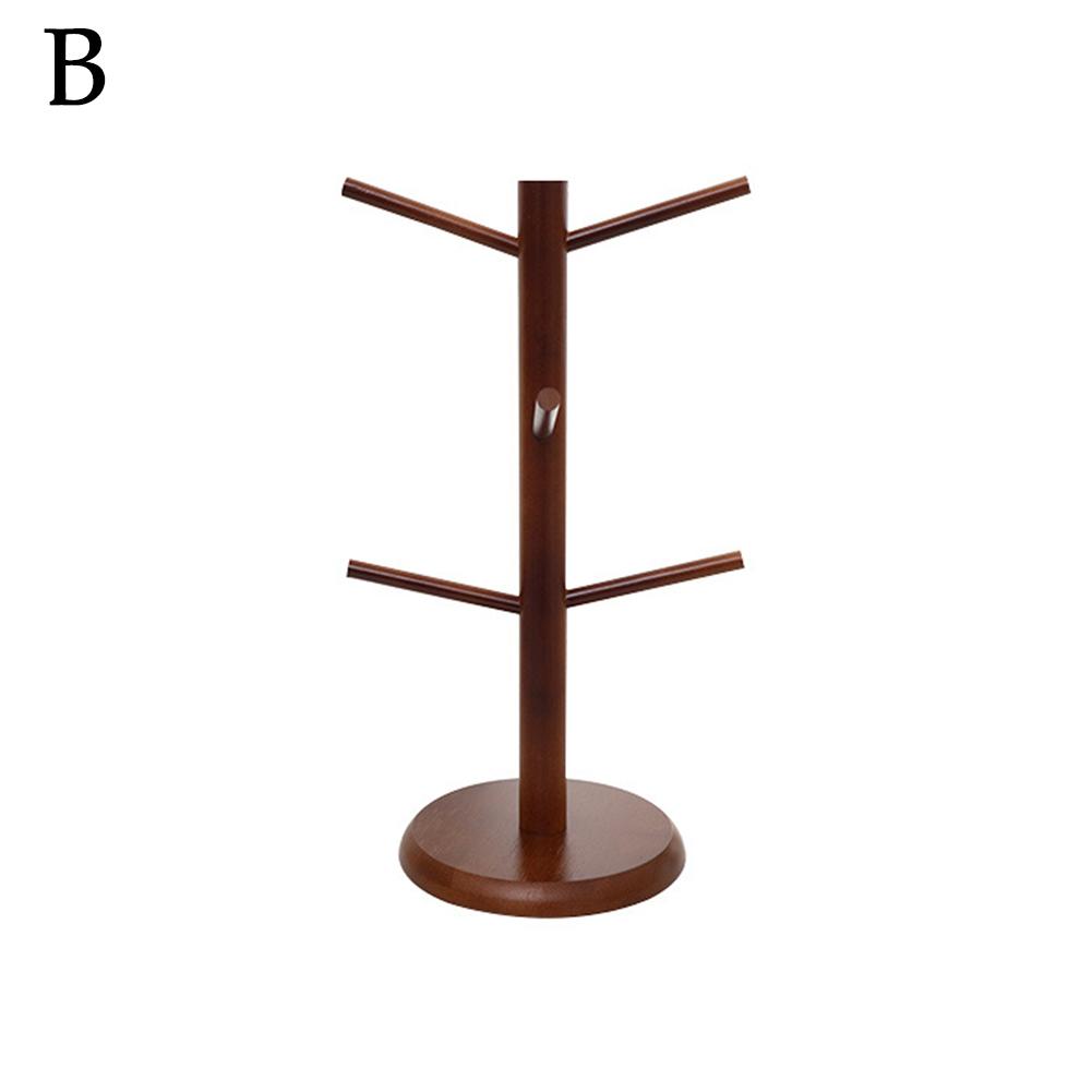 Bamboo Mug Tree with Thick Base Bamboo Mug Tree Stand Space-Saving Cup Holder with 6 Hooks,Countertop Coffee Cup Mugs Stand Rack